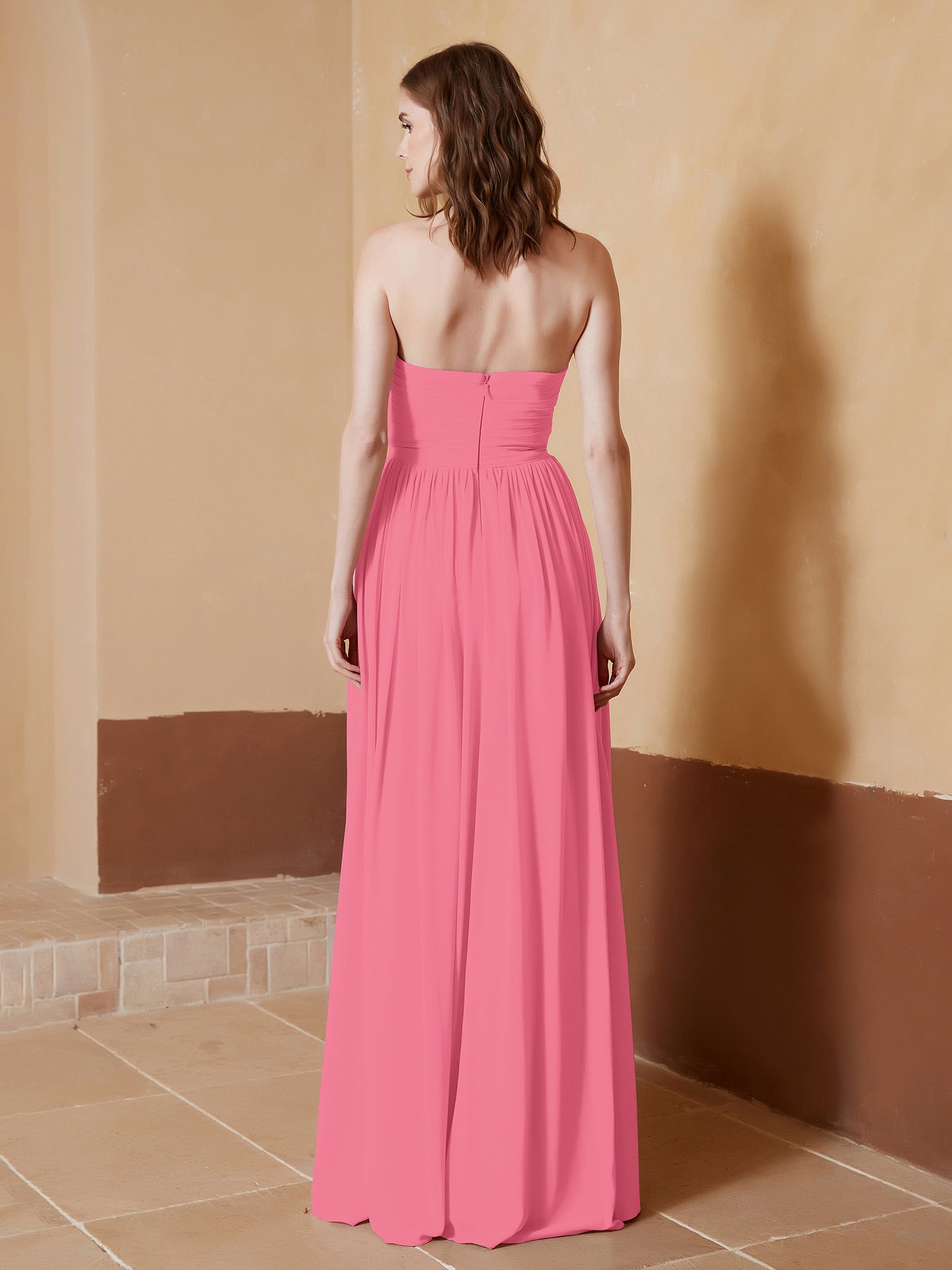 Strapless Chiffon Full Length Dresses Watermelon